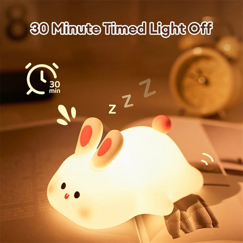 Cute Rabbit Silicone LED Night Light Touch Sensor USB Rechargeable Nursery Lamp