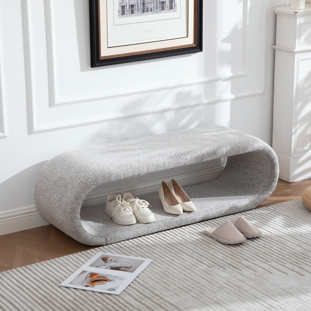 Chenille Upholstered Storage Bench with Iron Frame, Entryway & Living Room