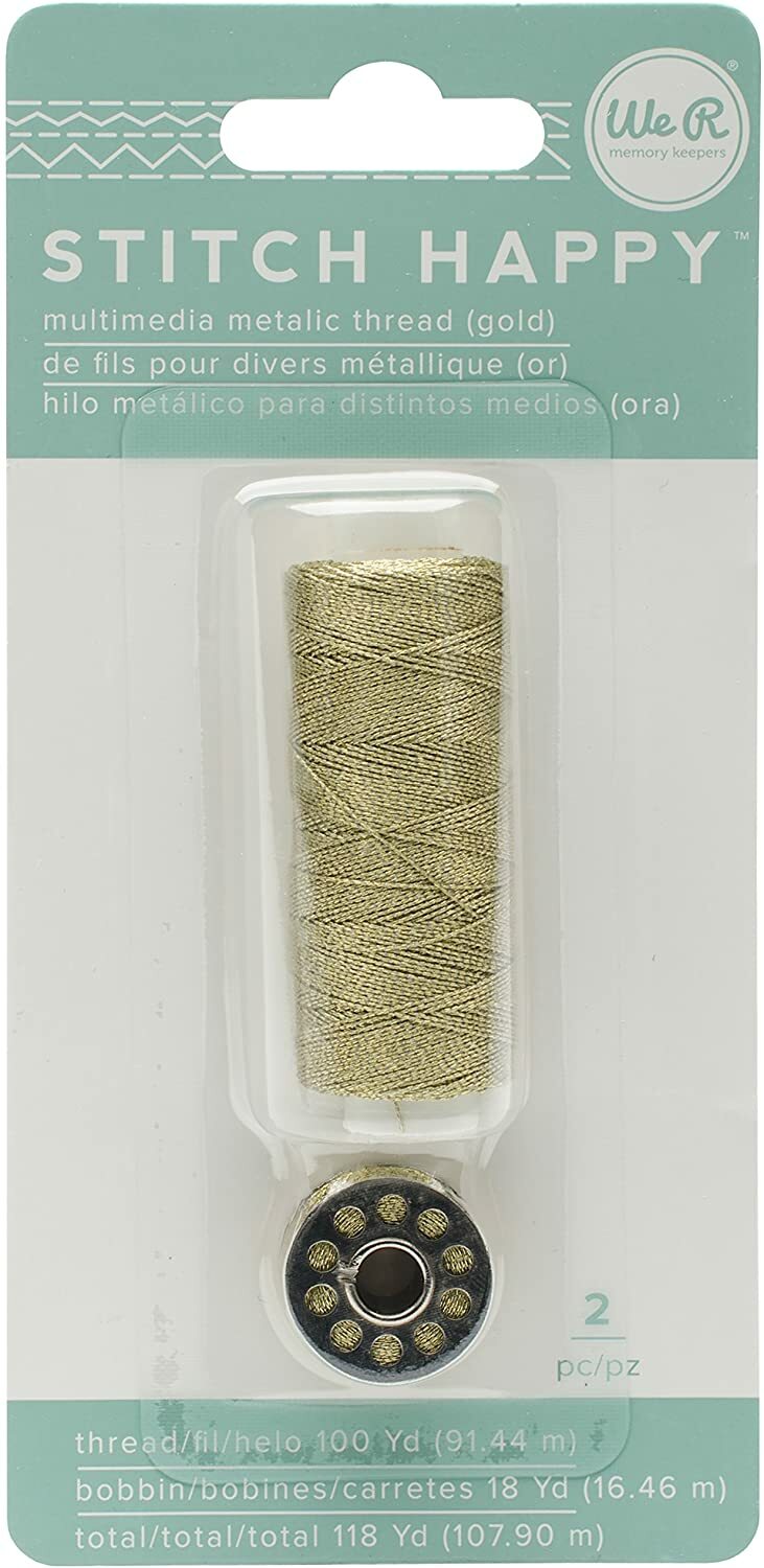 We R Memory Stitch Happy GOLD METALLIC Thread for Sewing Machine with Bobbin NEW