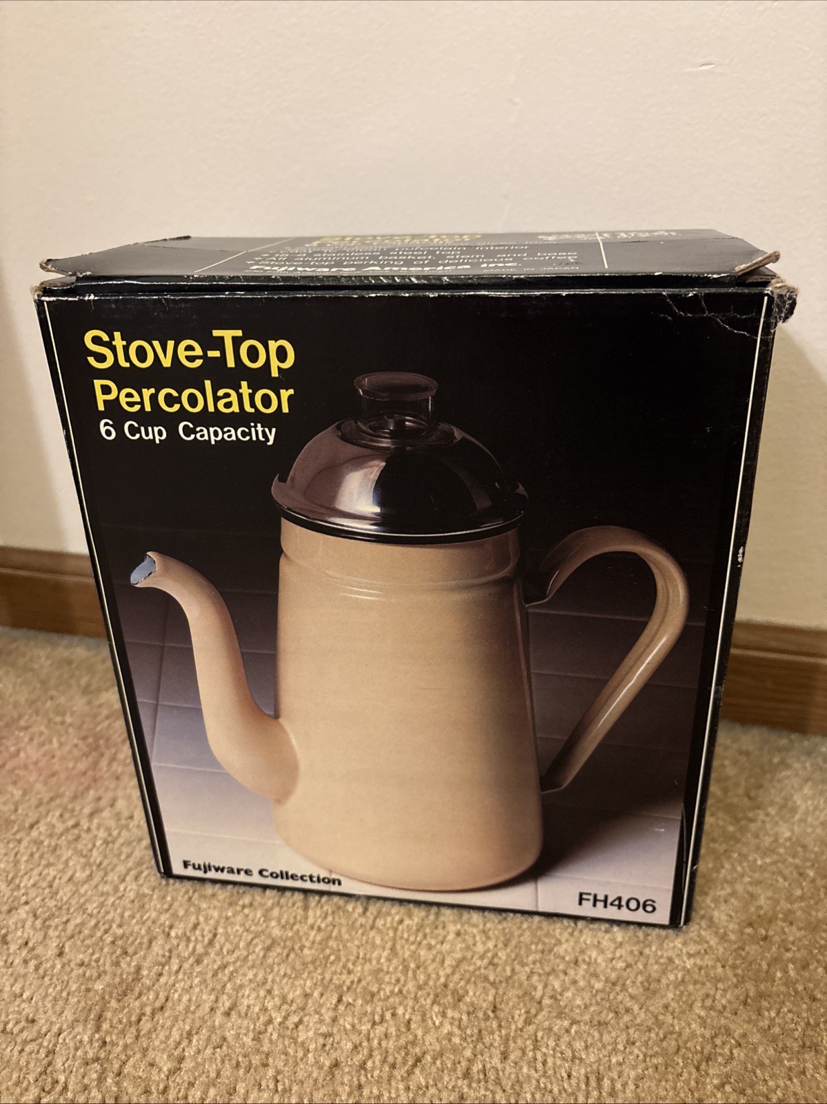 Vtg Fujiware Porcelain Stove Top Coffee Pot Percolator MCM 6 Cups Japan
