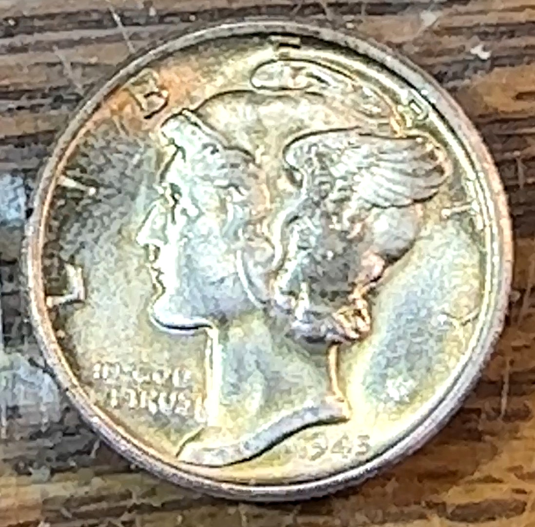 1945-S Mercury Dime Super Original Gold Toned Gem BU Full Bands CHRC