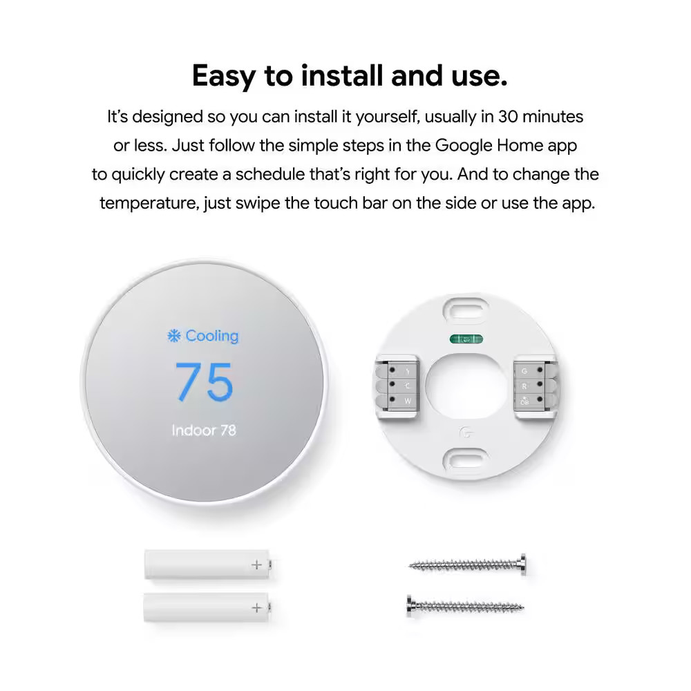 Google Nest Thermostat - Smart Programmable Wi-Fi Thermostat - Snow