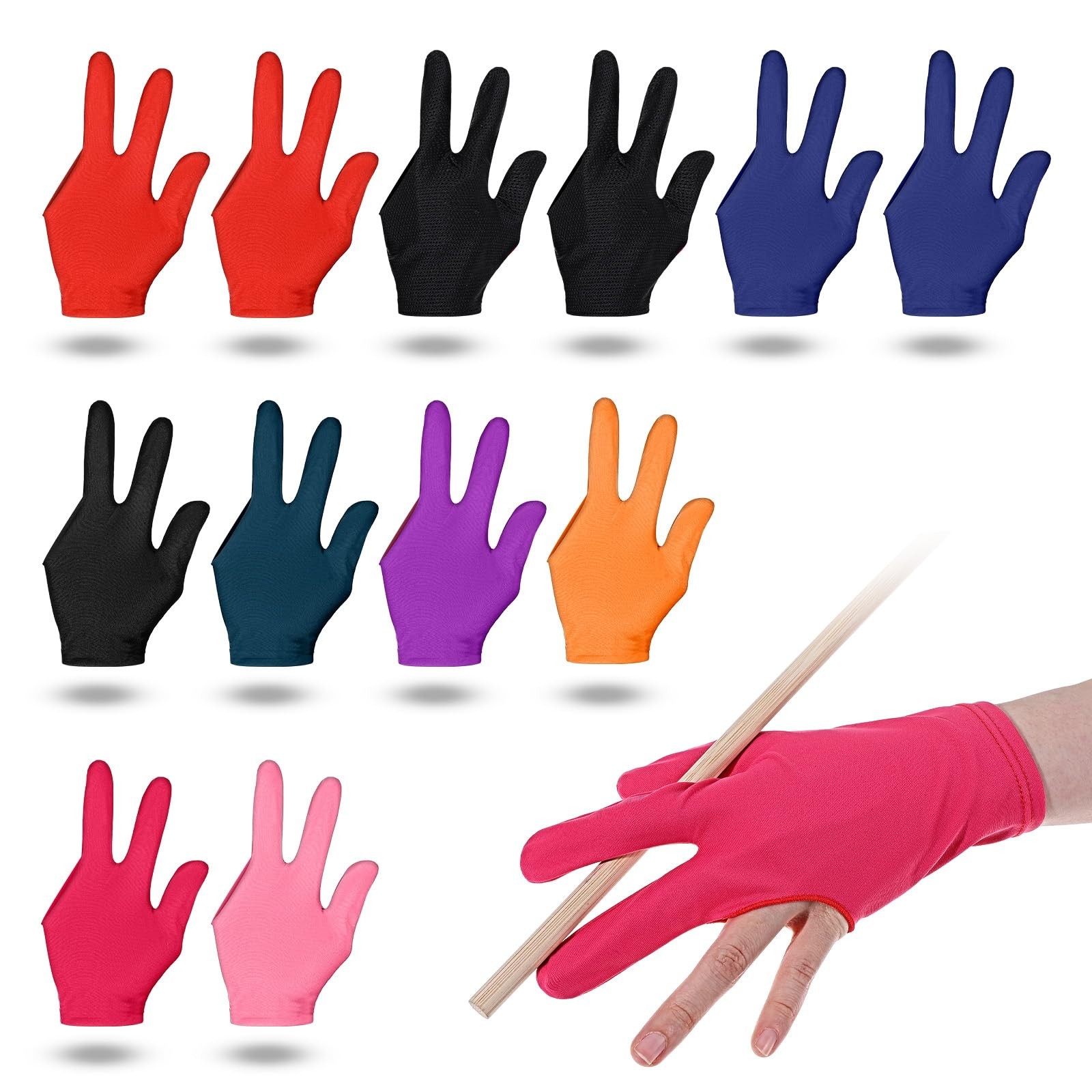 12 Pack 3-Fingers Billiard Gloves Breathable Nylon Table Pool Gloves