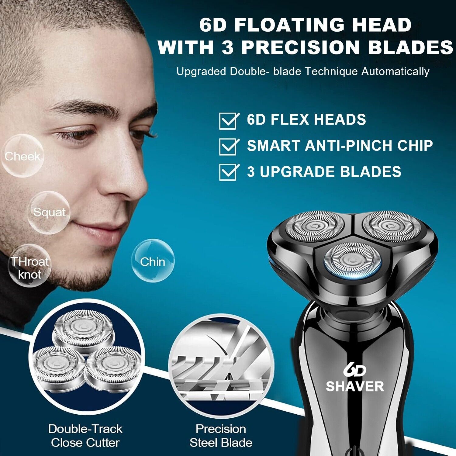 Electric Wet/Dry Razor Men USB Rechargeable Rotary Shaver Beard Trimmer Shaving