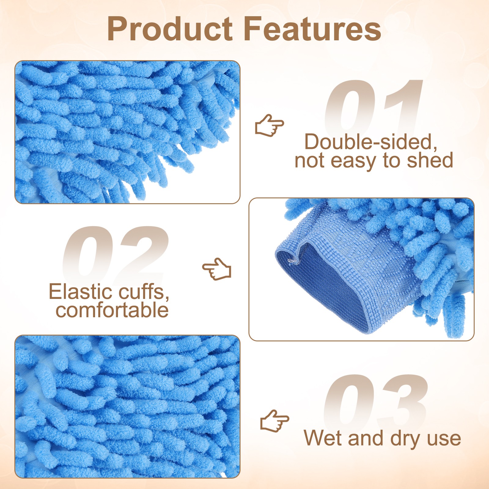 Chenille Microfiber Car Wash Mitt 9.8"x7.9" Wash Gloves Light Blue