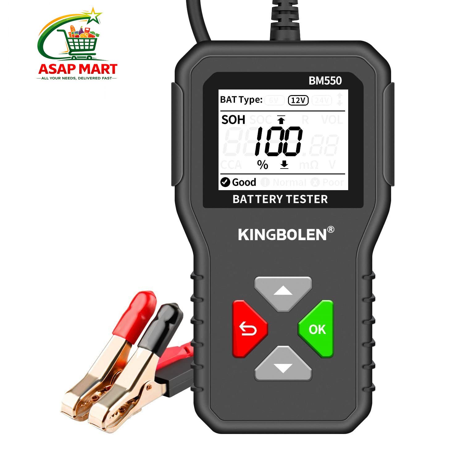 KINGBOLEN BM550 6V 12V 24V Car Battery Tester, 100-2000 BM550-1.8IN, Black
