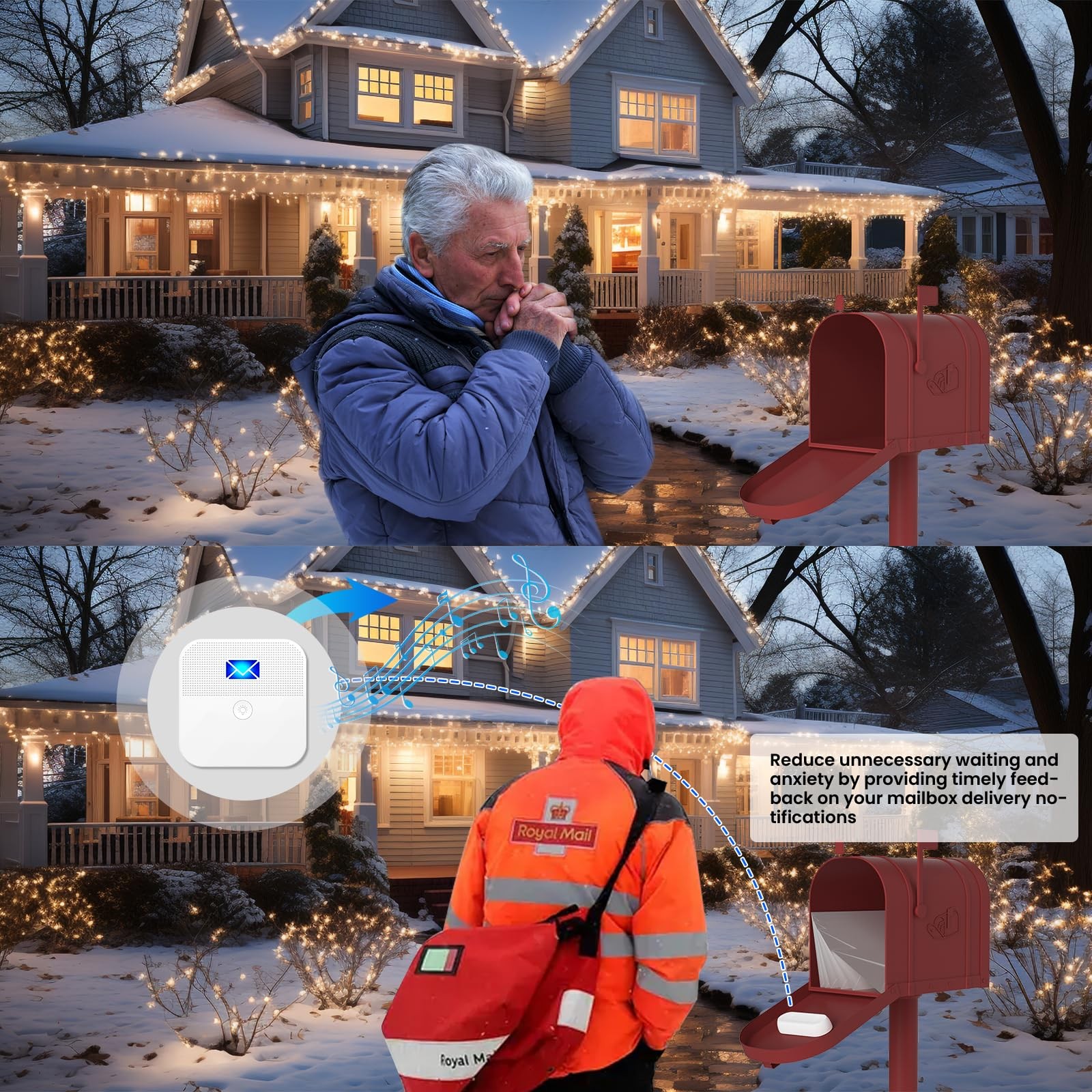 Mailbox Alarm, Wireless Long Range 1 Alarm 1 Chime, White