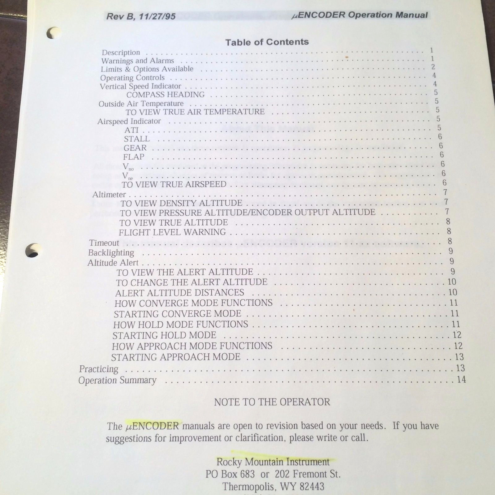 Rocky Mountain Instrument uEncoder Install & Programming Manual