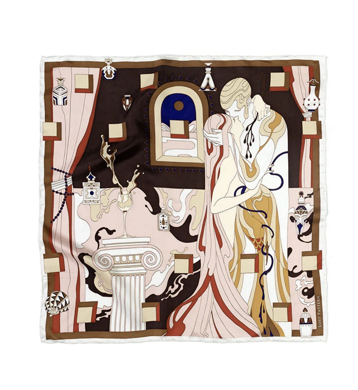 Lost Pattern “The Kiss” Bandana Silk Scarf NWT & Box Romantic