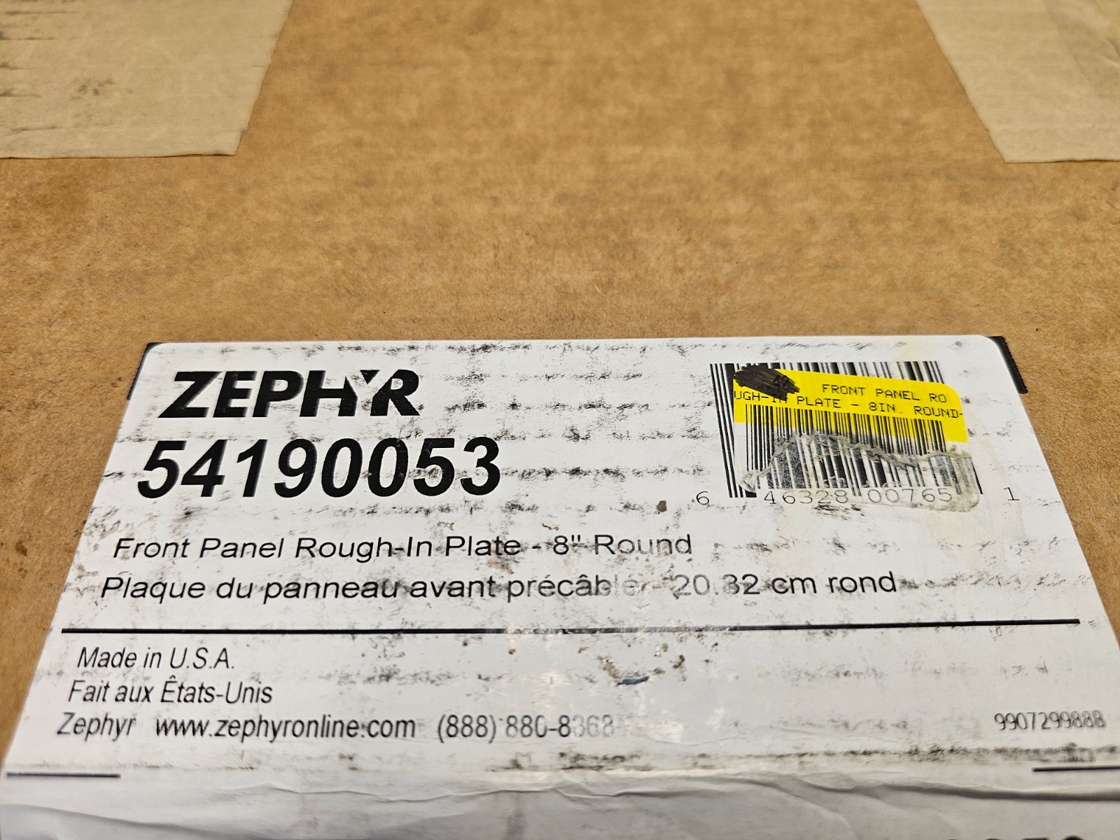 Zephyr 54190053 Front Panel Rough-In Plate - 8" Round, DLI-A