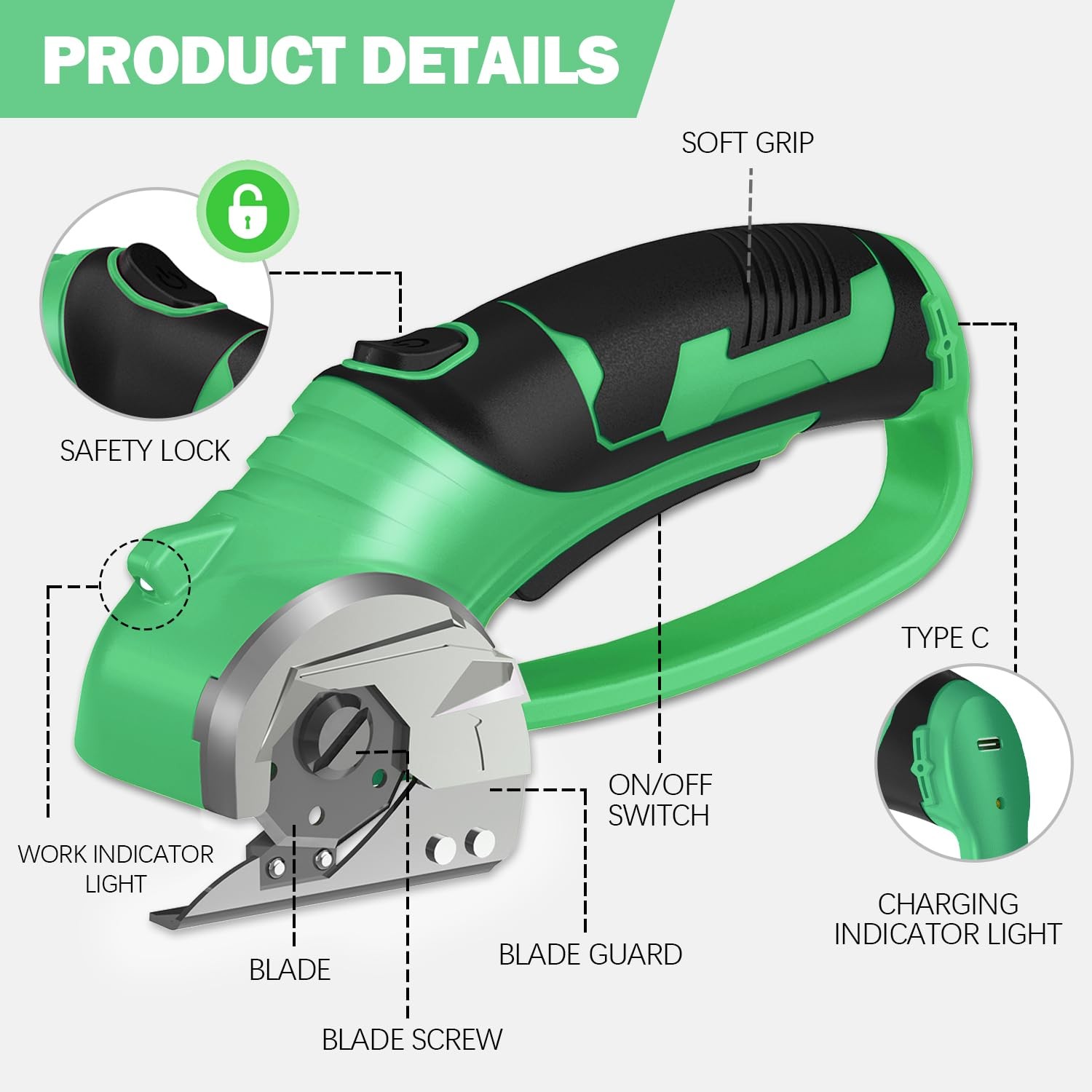 Cordless Electric Scissors, 4V Box Cutter & Cardboard Cutter with 2 Titanium ...