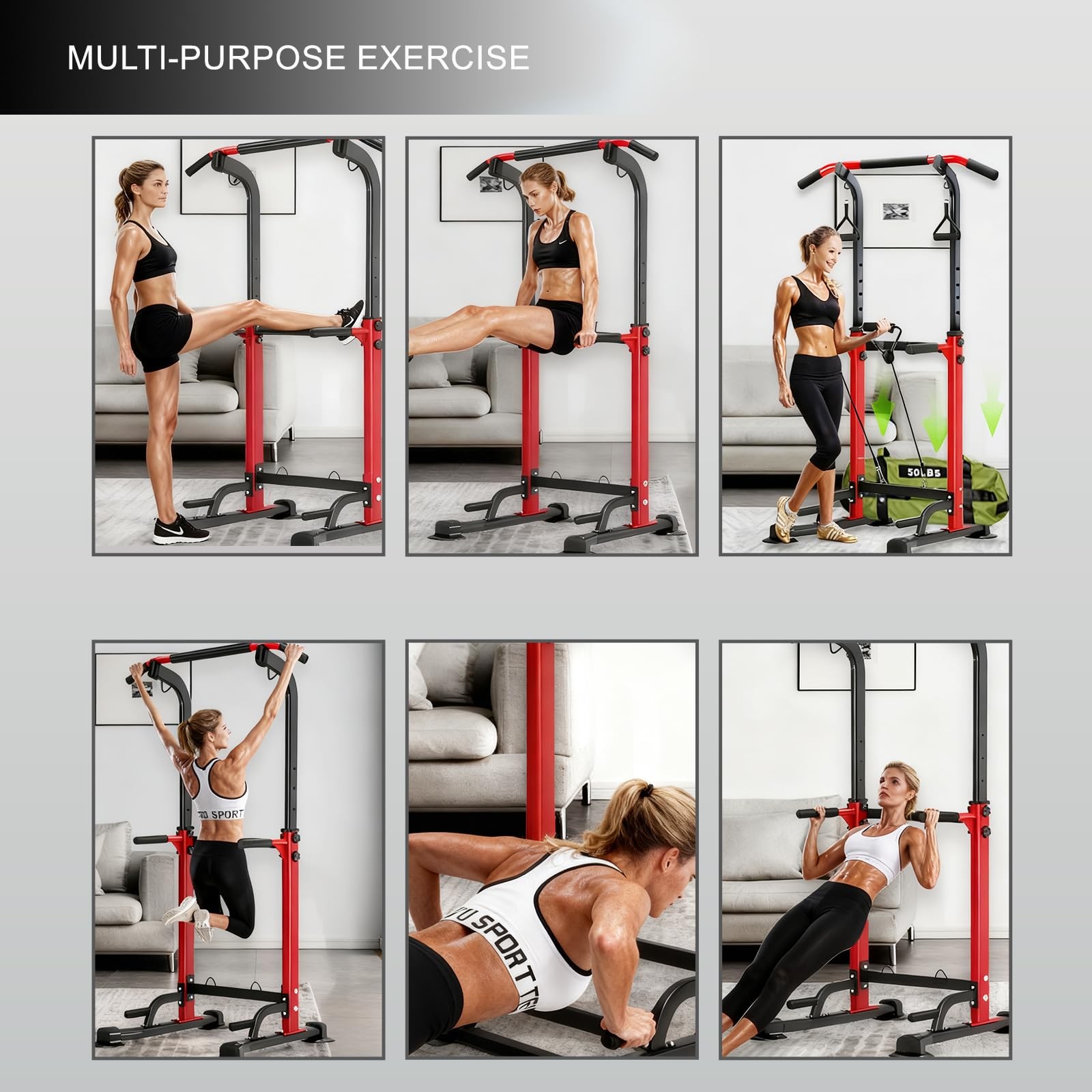 Power Tower Pull Up Bar,Pull-Up Rack Dip Station,Height Adjustable Multi-func...