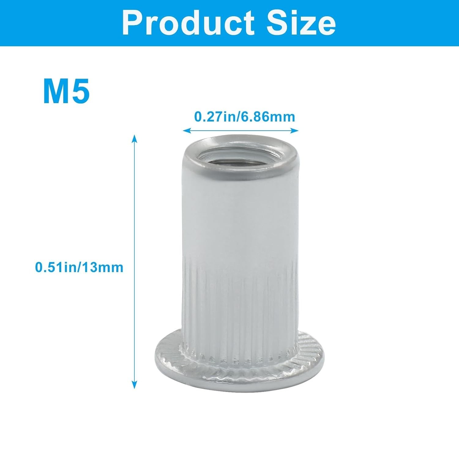 100Pcs M5 Rivet Nuts 304 Stainless Steel Flat Head Threaded Insert Nutsert