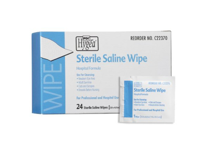 Saline Wipe Hygea Individual Packet Saline Unscented 24/bx, 4 Boxes, 96 Wipes