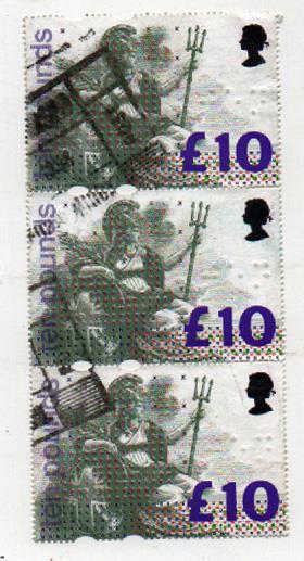 UK #1378 used strip of 3, cat $37.50