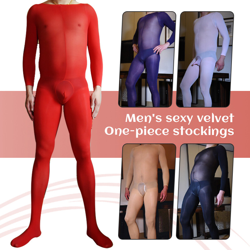 Men 120D  Stretchy Full Bodystocking Bodysuit Sissy Gay Penis Sheath Pantyhose