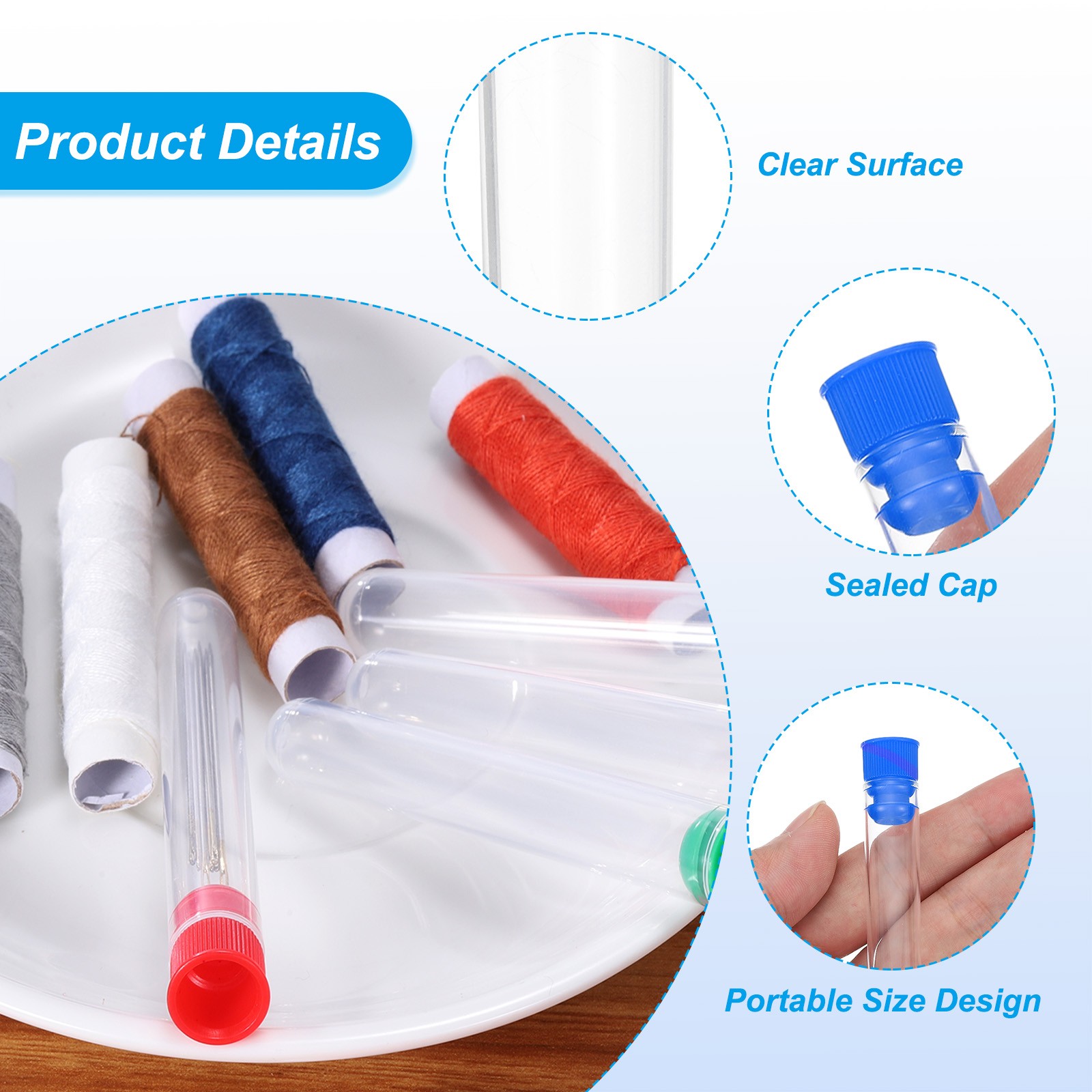 0.5x4" Plastic Sewing Needle Storage Holder, Blue 10pcs