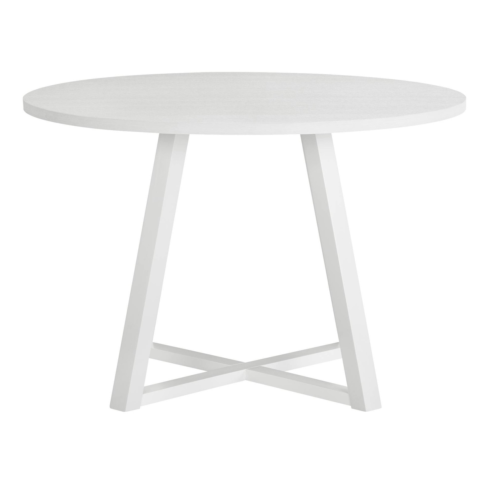 -Edo Contemporary Round Dining Table, Trestle Base, White Finish