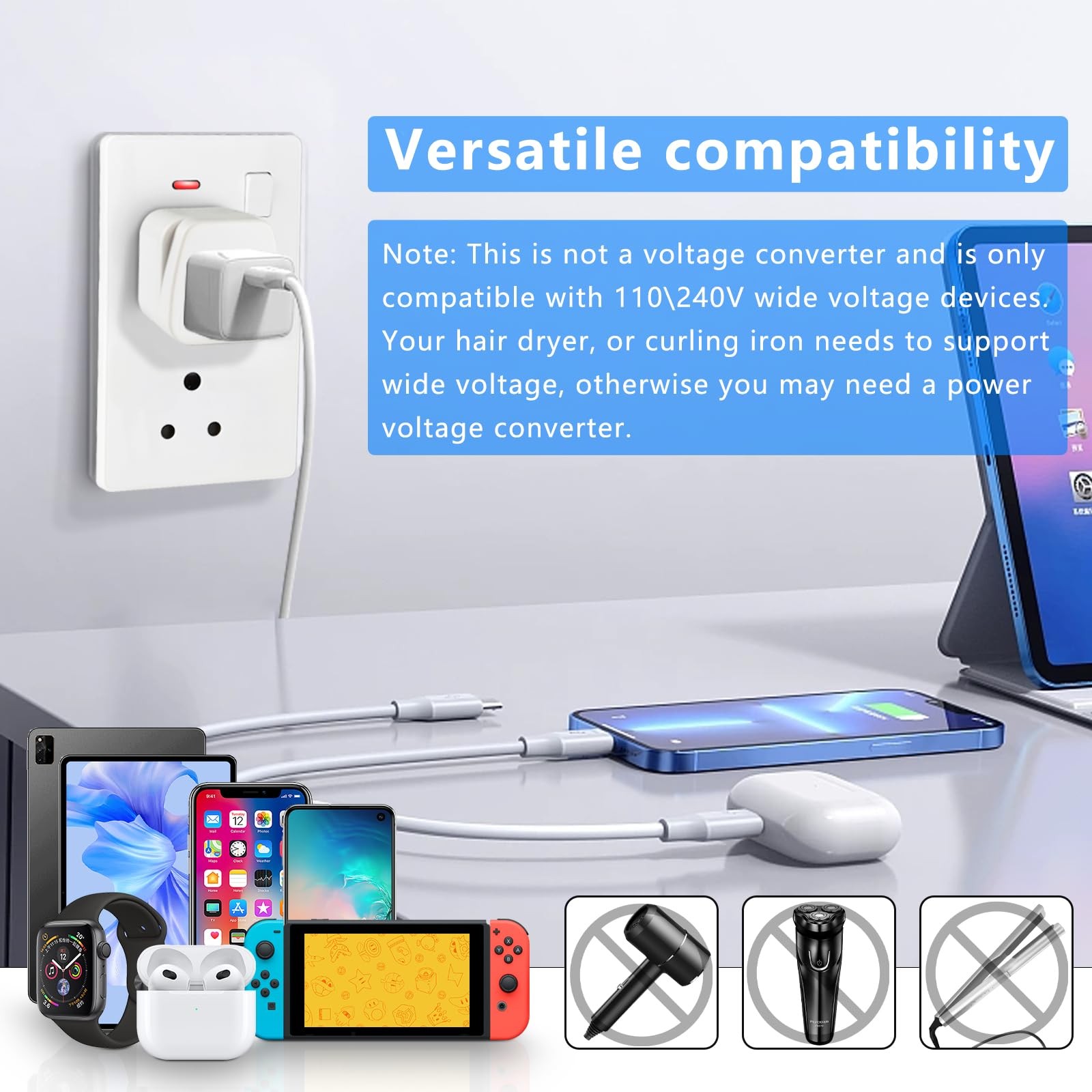 US to India Plug Adapter,Type D Adapter Power Adapte White