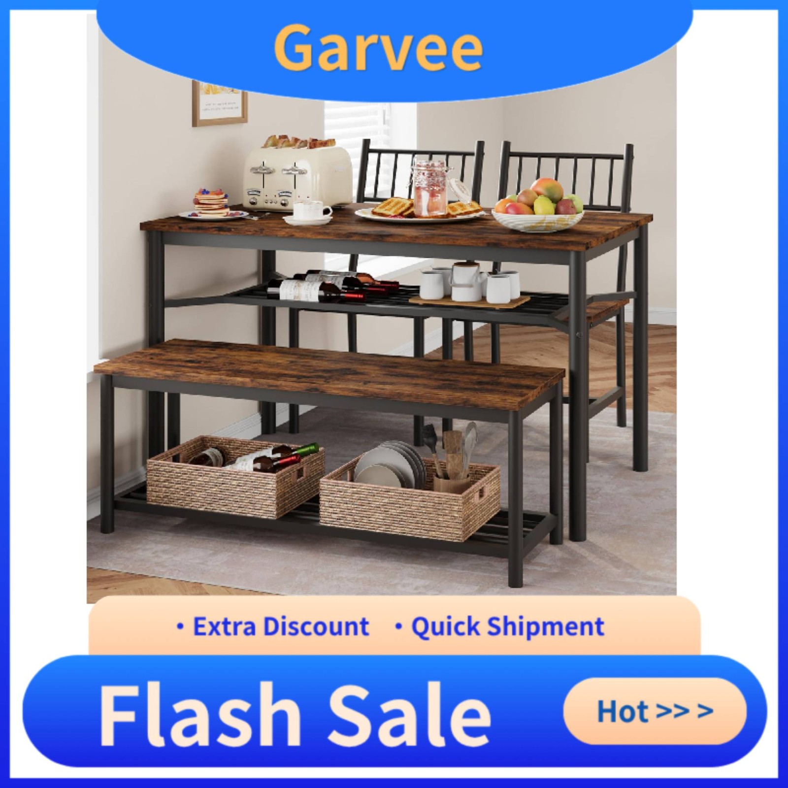 Built‑in Wine Rack Attaches To This Dining Table Set for 4, 47.2‑Inch‑Long Table