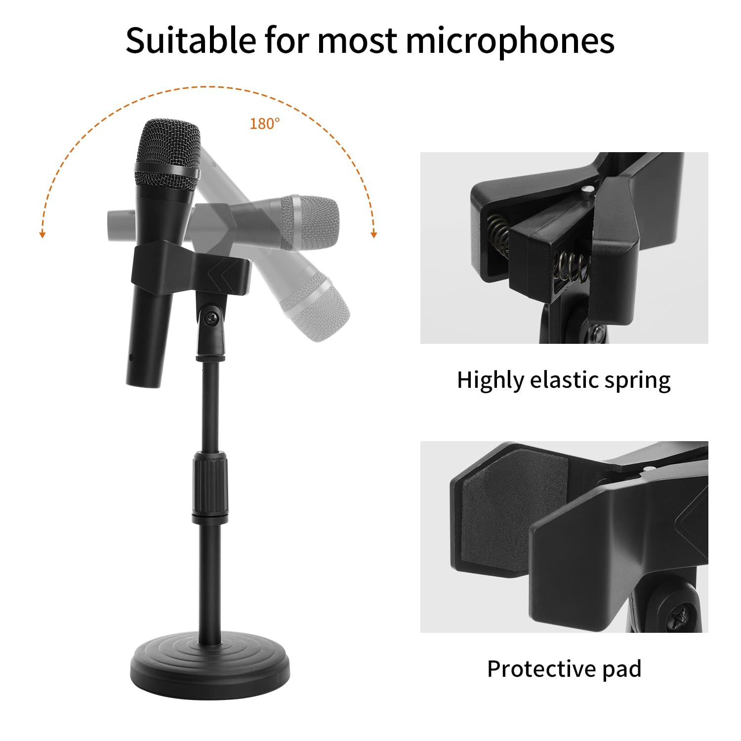 Desk Mic Stand - Upgraded Adjustable Table Microphone Stand with Mic Clip Comp