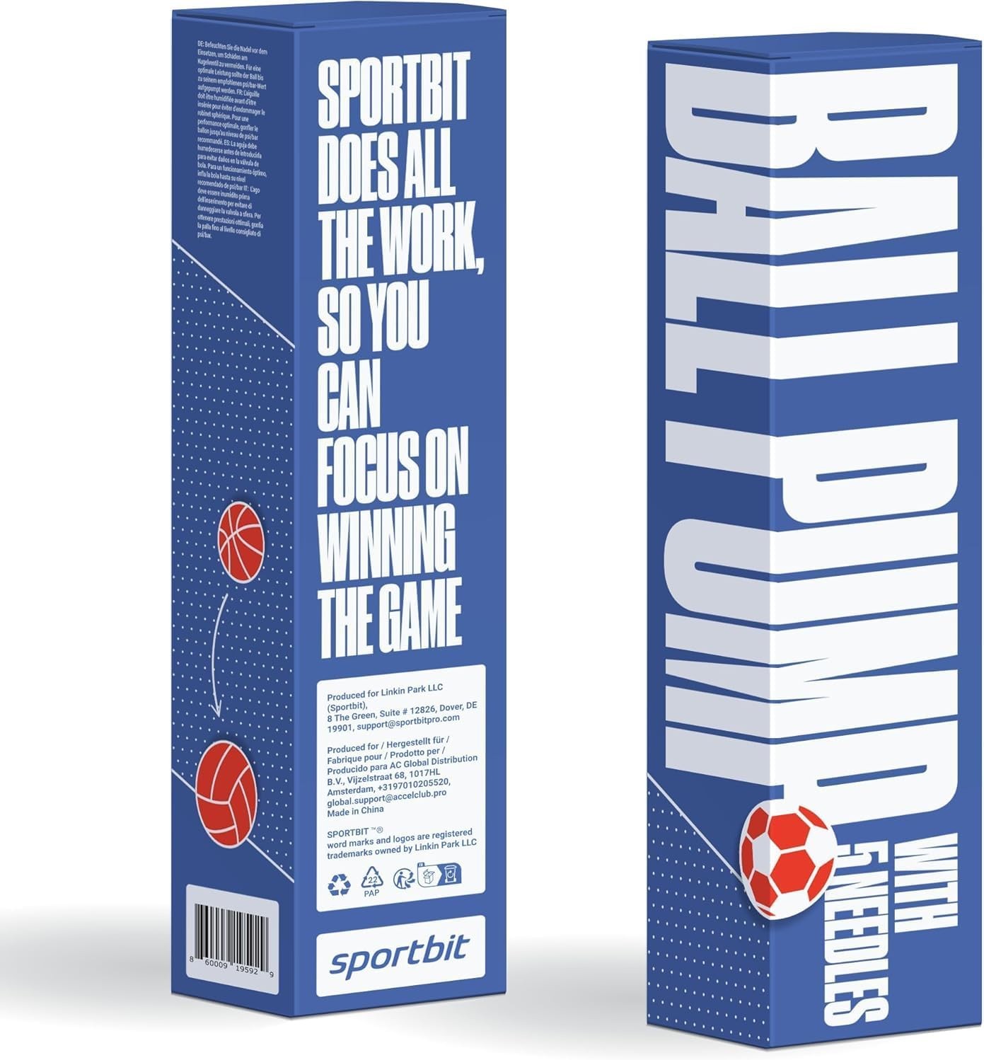SPORTBIT Ball Pump for Sports Balls - Push & Pull Inflating System - Black