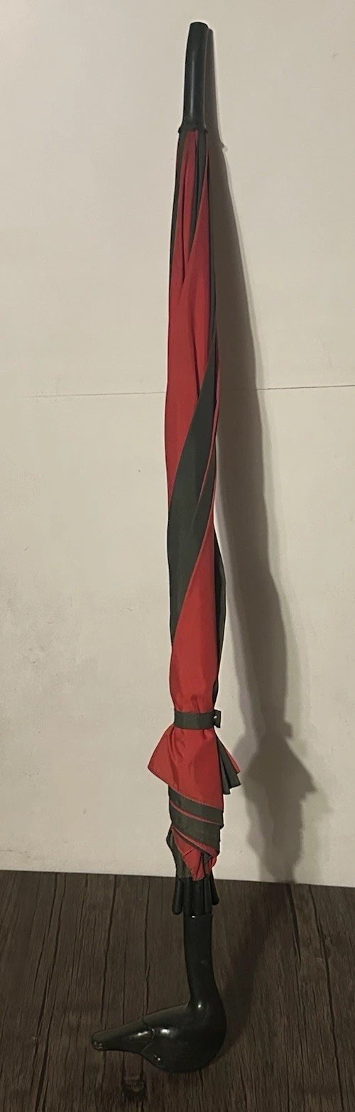 Vintage ARAMIS Fowl Weather Duck Head Umbrella Walking Cane 1980s Black & Red