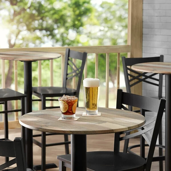 24'' Round All-Weather Restaurant Table Top w/ Textured Mixed Plank Laminate Top