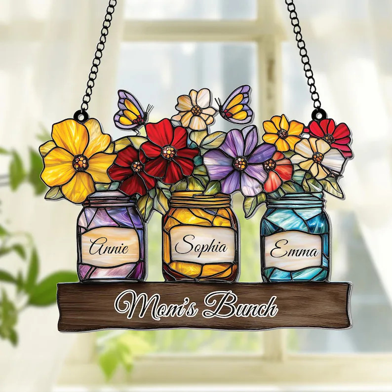 Personalized Mom Floral Suncatcher Acrylic Window Decor Gift