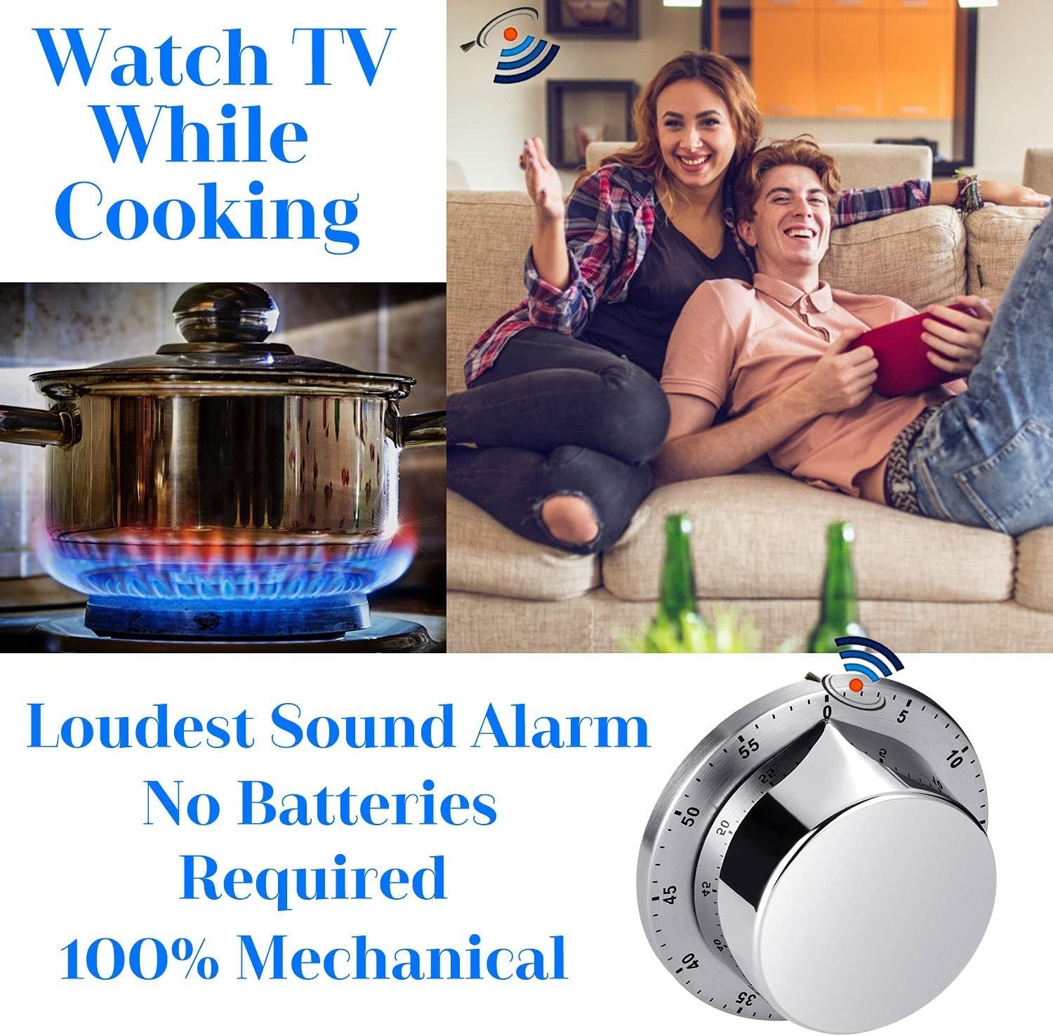 Magnetic Mechanical Kitchen Timer - Waterproof & Corrosion-Resistant - Silver