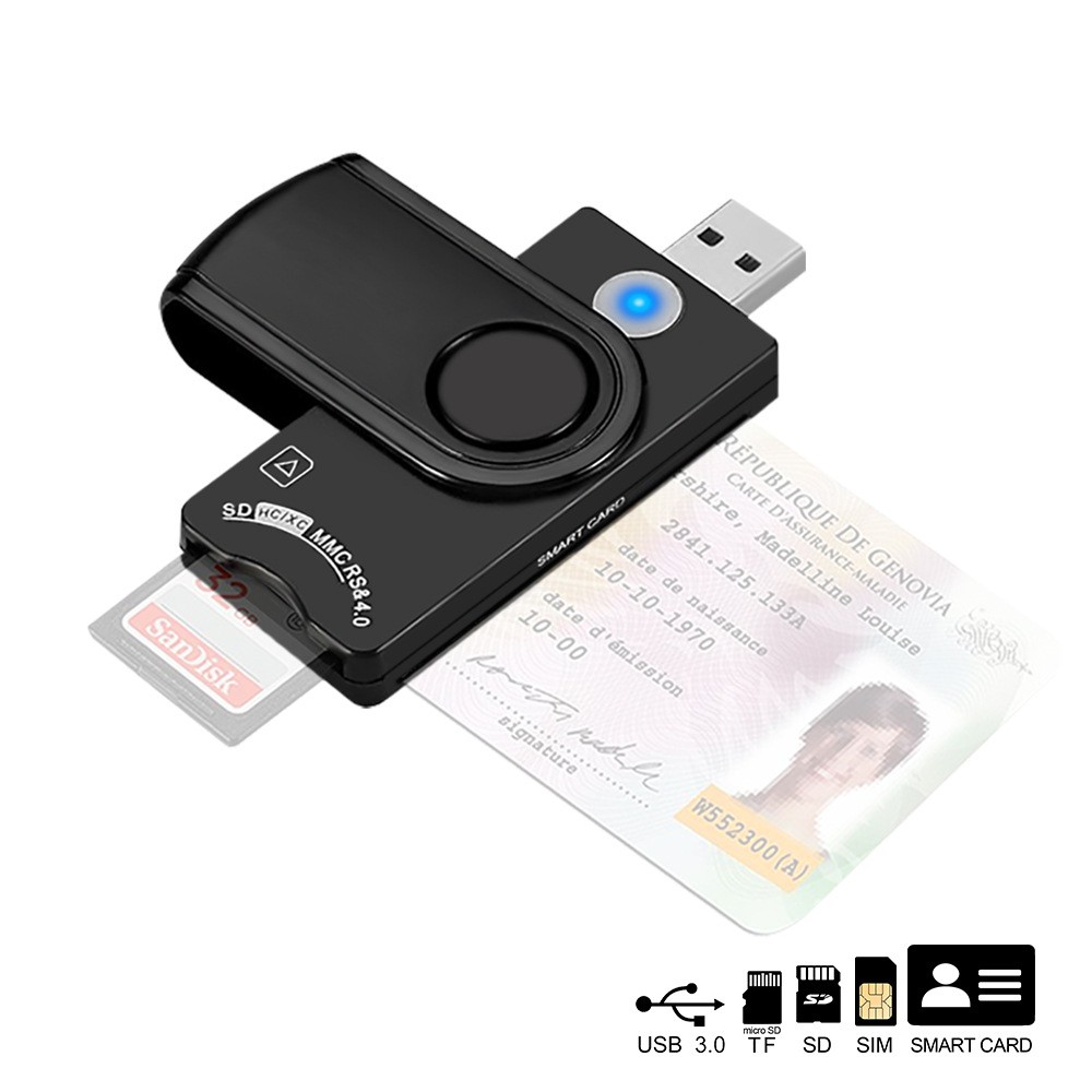 USB 3.0 2.0 Smart Card Reader Bank/SIM Memory Card Adapter Plug&Play