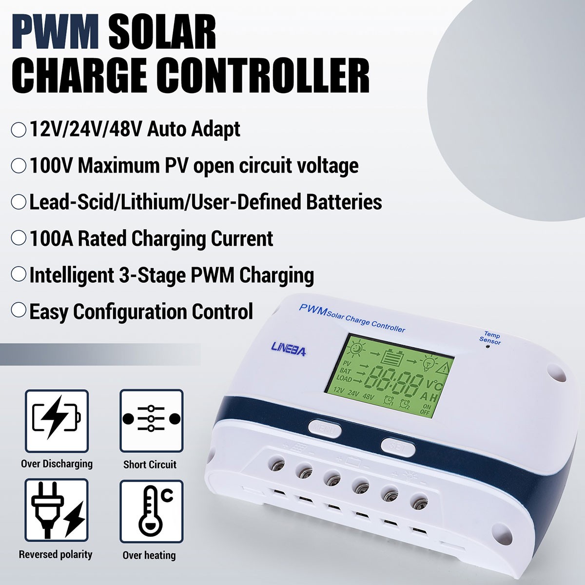 100A MPPT Solar Panel Regulator Charge Controller 12-48V Auto Focus Tracking LCD