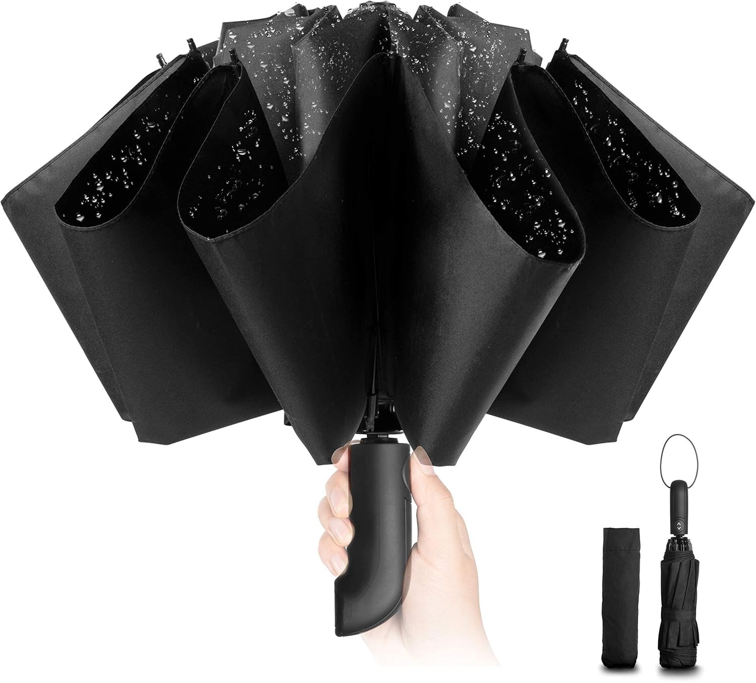 Umbrella Stormproof Folding Rain Windproof Compact with Automatic Men's Plain