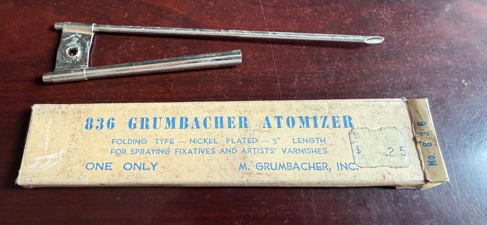 Vintage Grumbacher 836 Atomizer 5" Spraying & Artists Varnish Tool Nickel Plated
