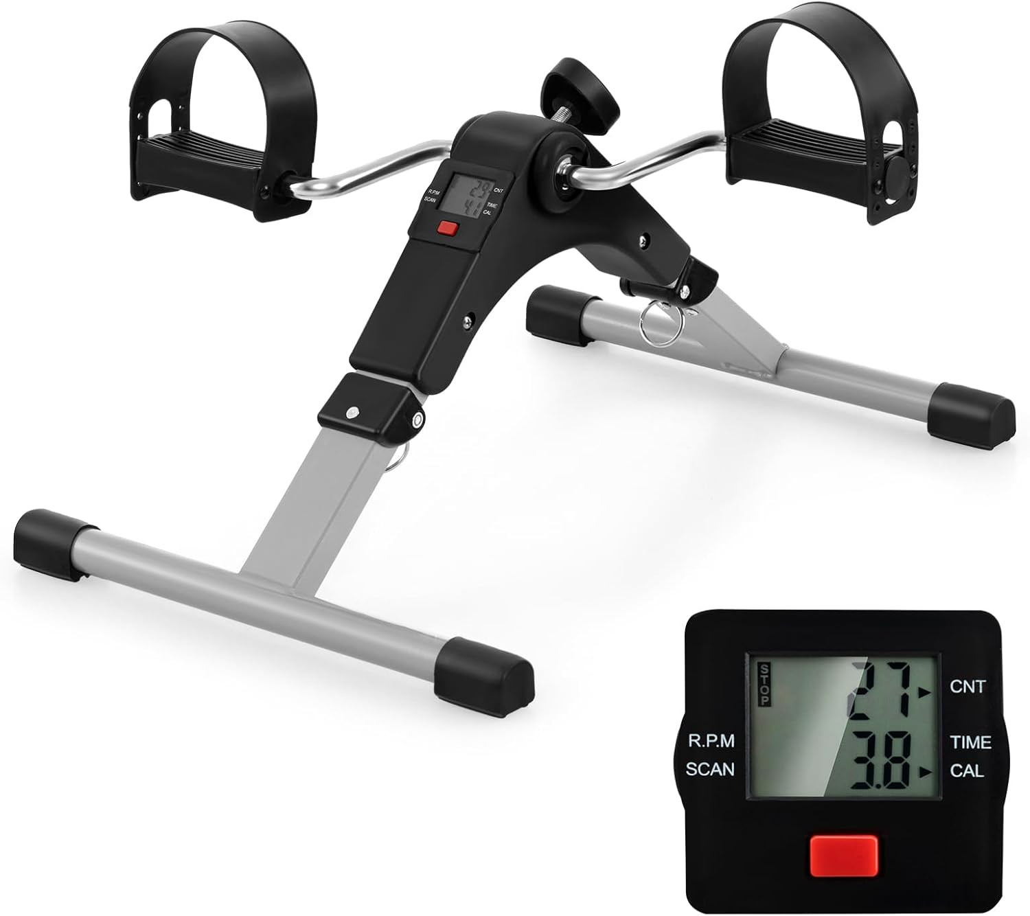 under Desk Bike Pedal Exerciser, Folding Mini Exercise Bike with LCD Display for
