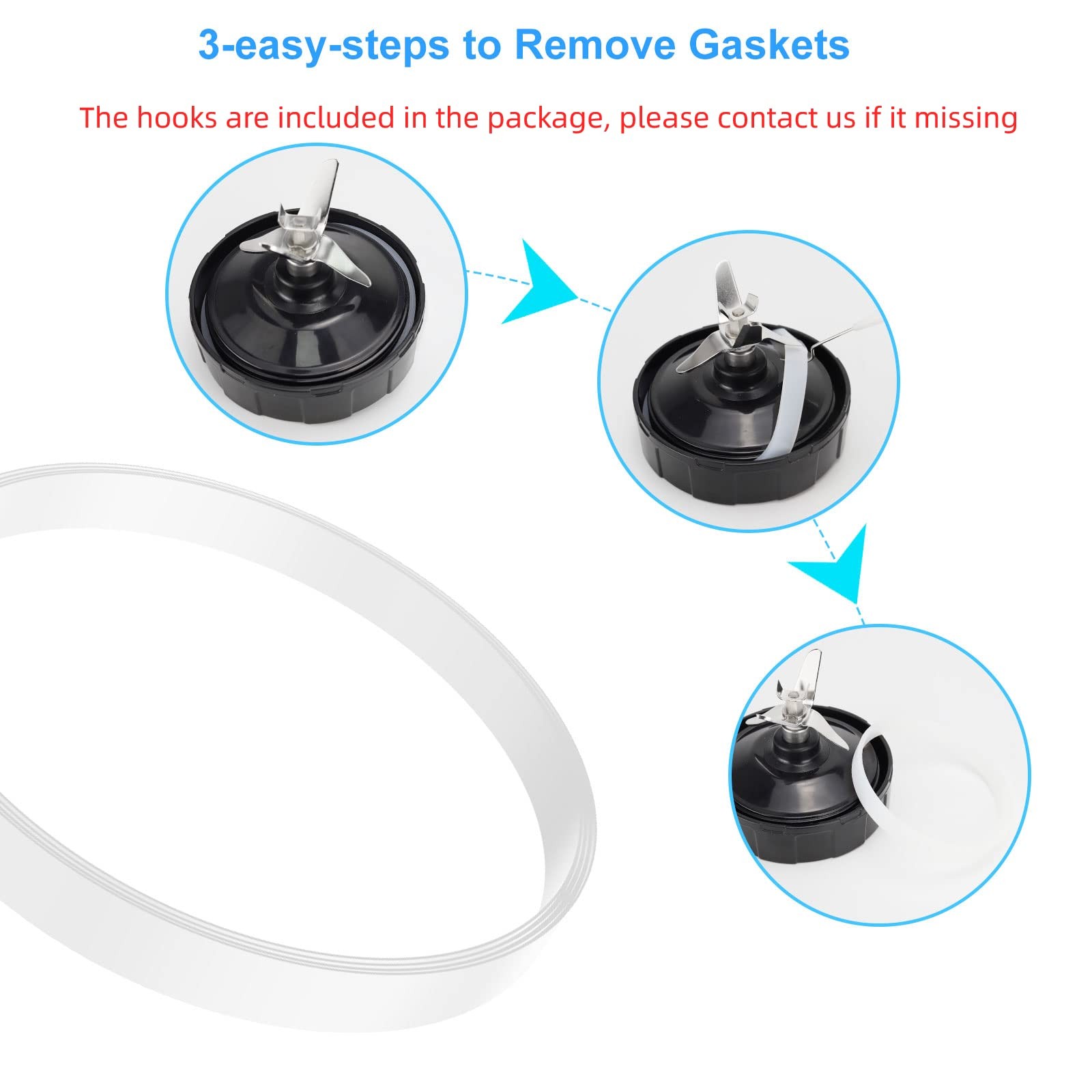 3 Pack Rubber Gaskets Replacement Seal White Ring for Nutri Ninja Blender Rep...