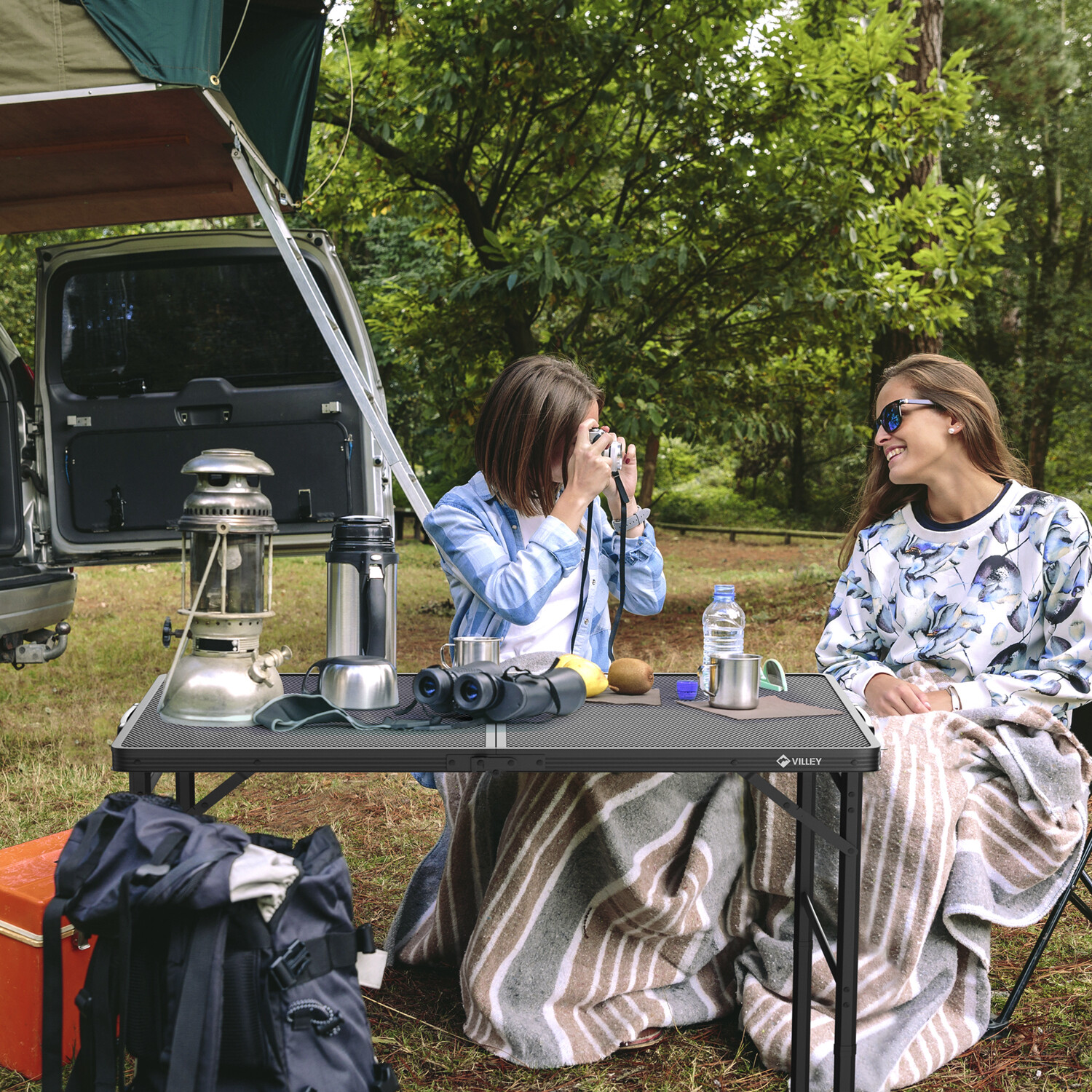 VILLEY Portable Camping Table 3 ft Grill Folding Table Lightweight Camping Table