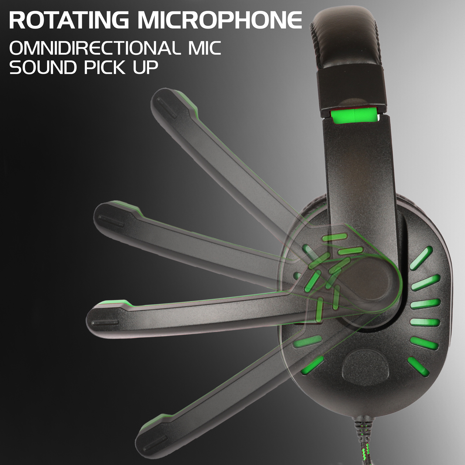 Gaming Headset with Rotating Microphone - Soft Adjustable Headband - Green