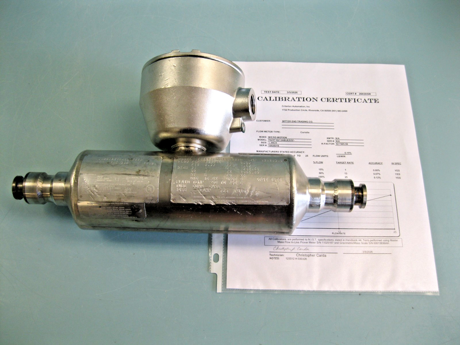 1/2" Tri-Clamp Micro Motion T025 T621SABUEZZZR Flow Sensor 700 Core Processor C9