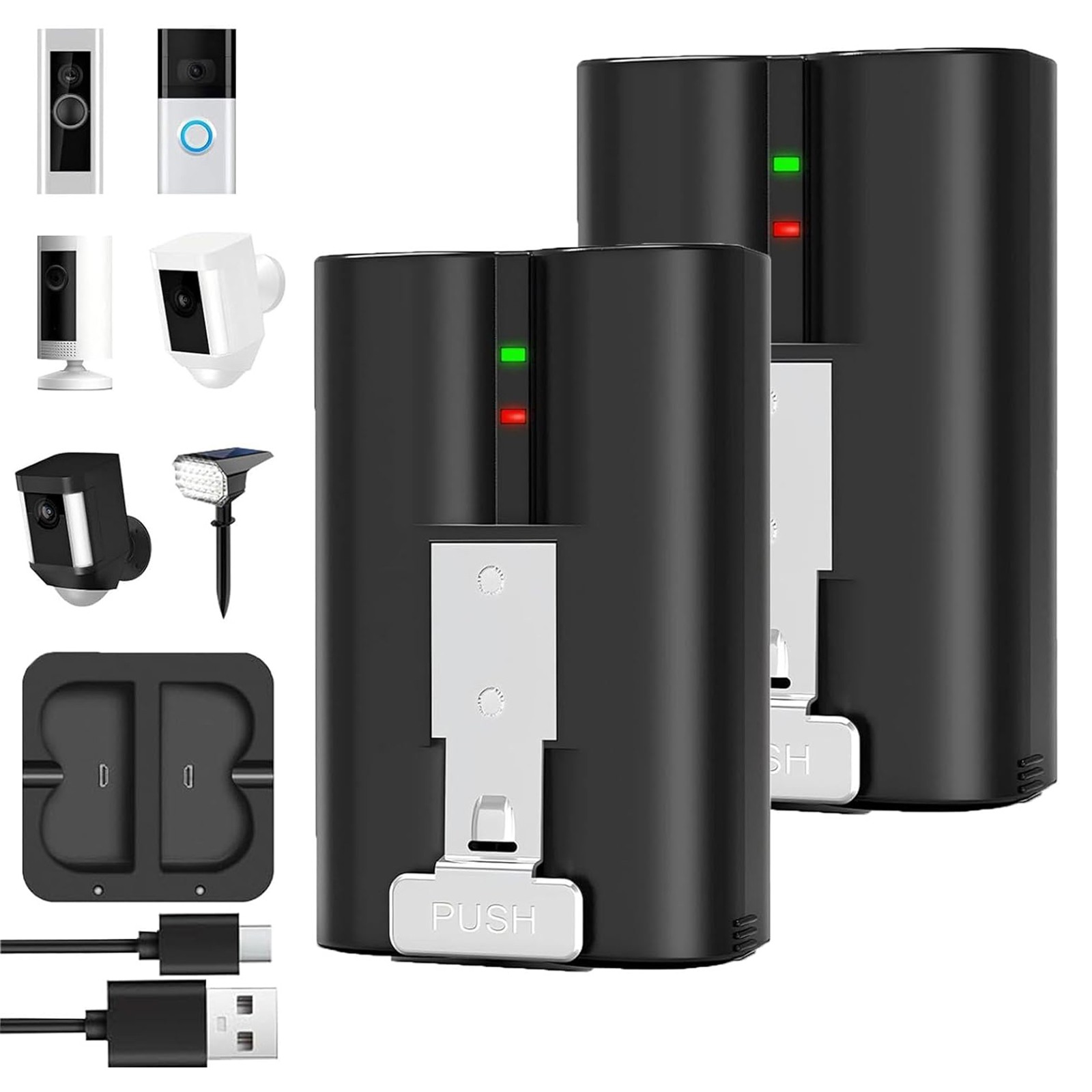 2X 7200mAh Rechargeable Battery & Charger Station for Ring Doorbell 2/3/3 Plus/4