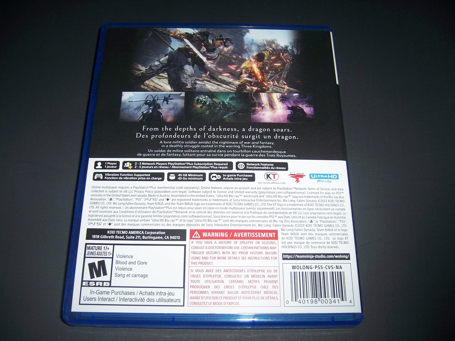 Replacement Box Case ONLY - WO LONG FALLEN DYNASTY PlayStation 5 PS5 AUTHENTIC