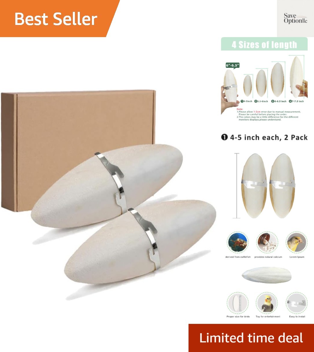 Natural Cuttlebone for Birds Parakeets Canaries Cockatiels Small Conures Myna...