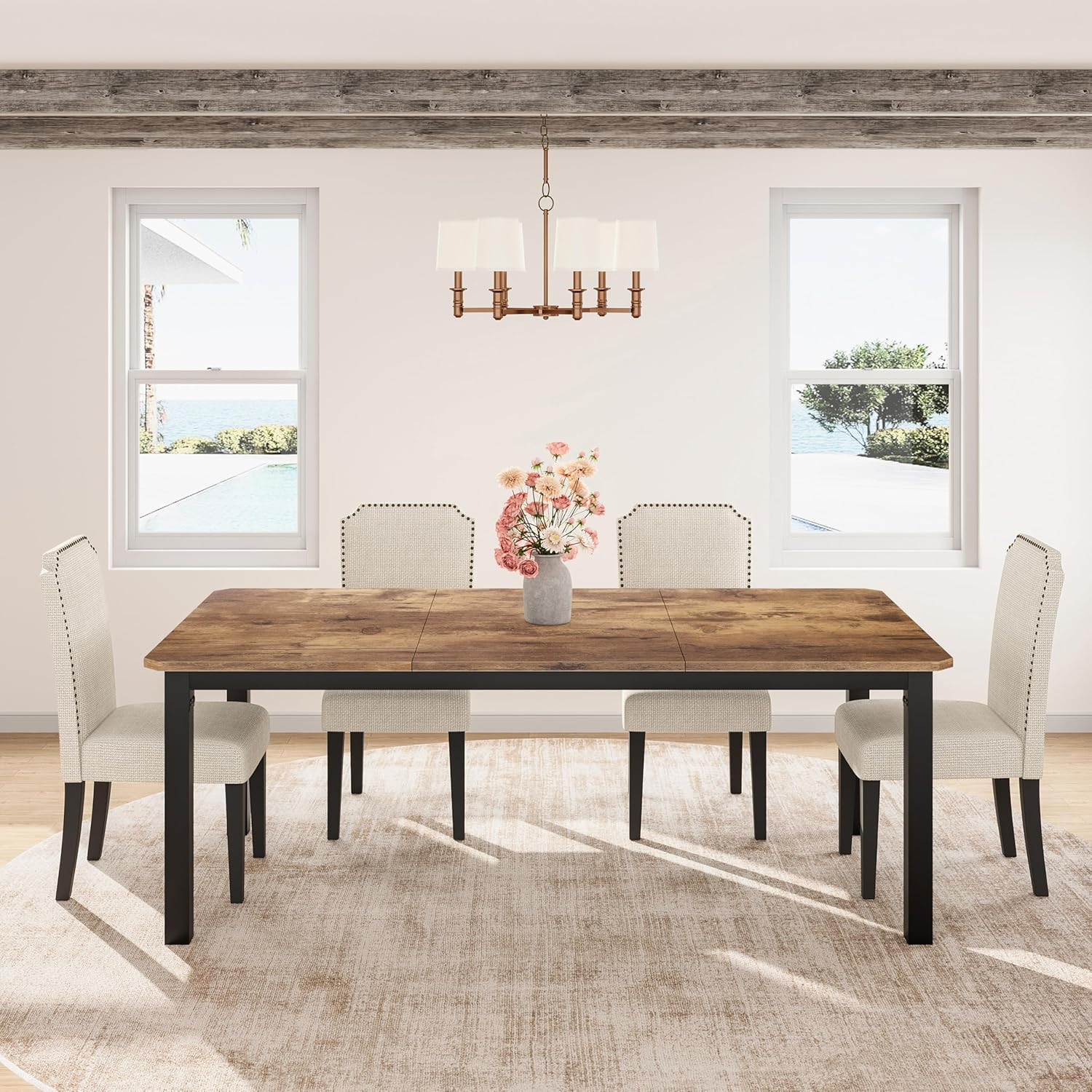 Industrial 78.7" Dining Table for 6-8, Sturdy Metal Frame, Multi-Use