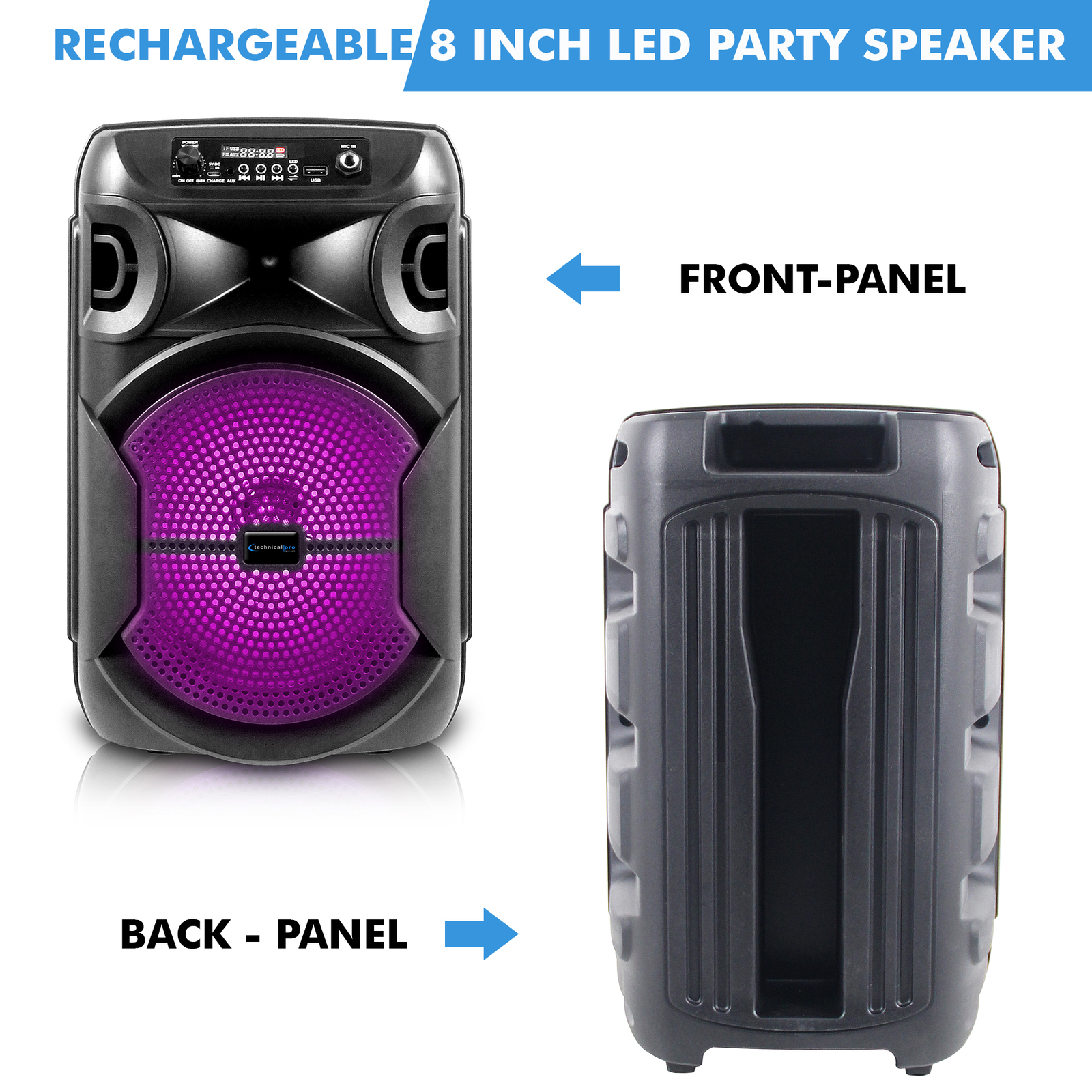 Professional 8 Inch Portable 1000 watts Bluetooth Speaker with Wired Microphone