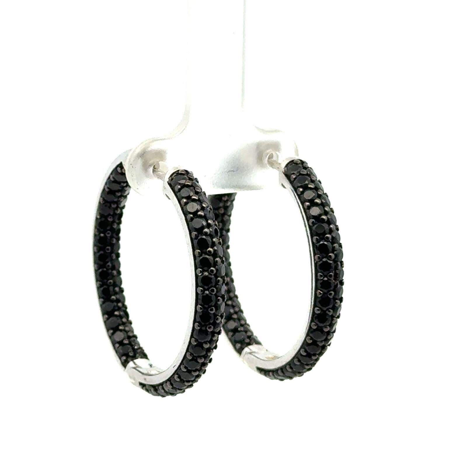 .925 Sterling Silver, Black Onyx In-Out Hoop Earrings, 10.8g