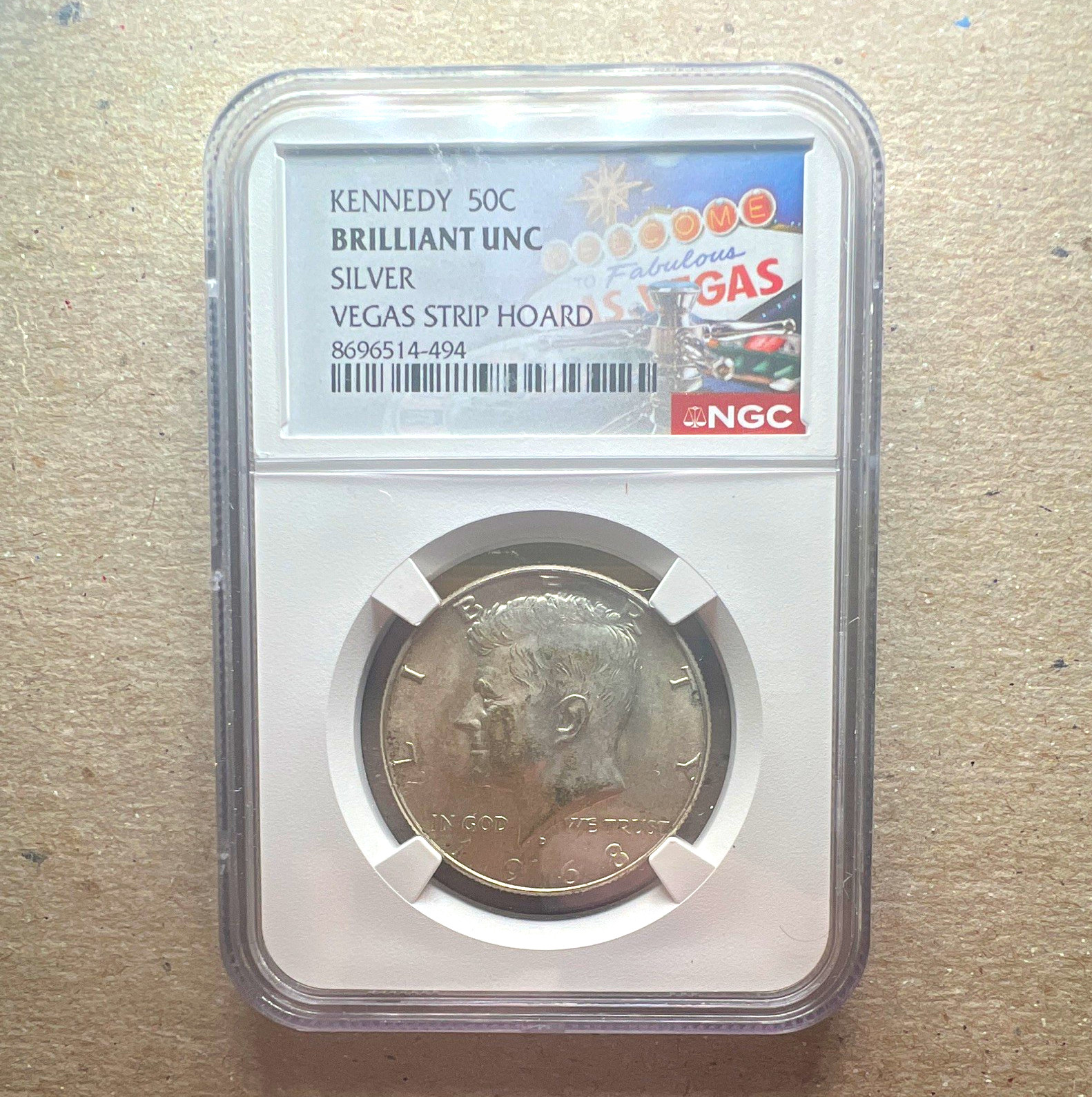 NGC 1968 Kennedy Half Dollar 50C Silver BU Philadelphia Vegas Strip Hoard Label