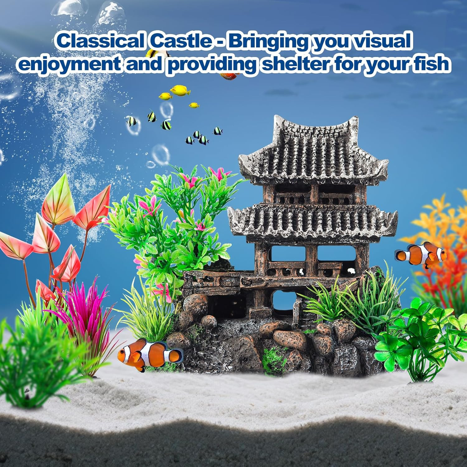 9 Pcs Resin Castle Decorations Set Realistic Fish Tank Castle Eco-Friendly