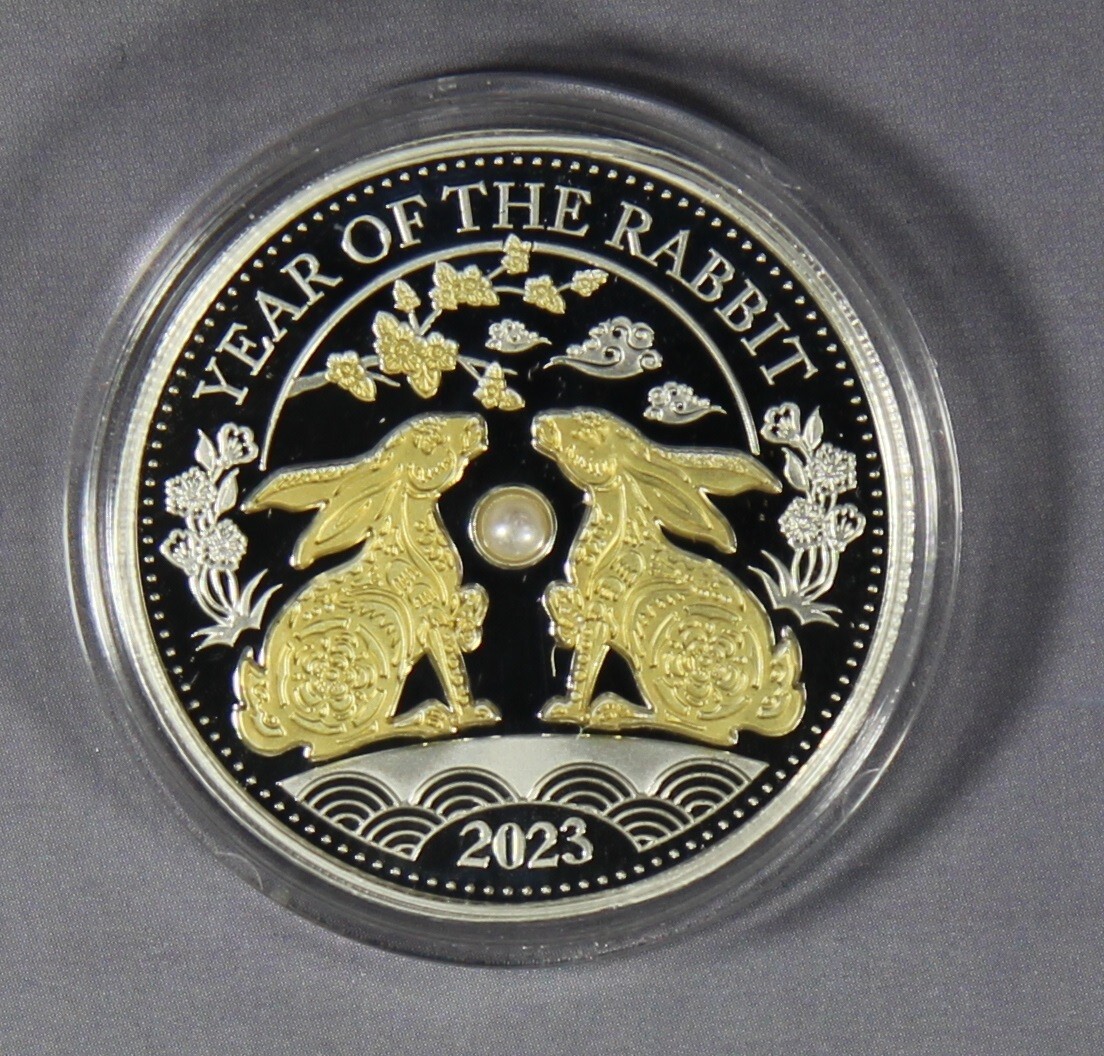 2023 Fiji 1 oz Silver Year of the Rabbit Gold Gilded Pearl Coin