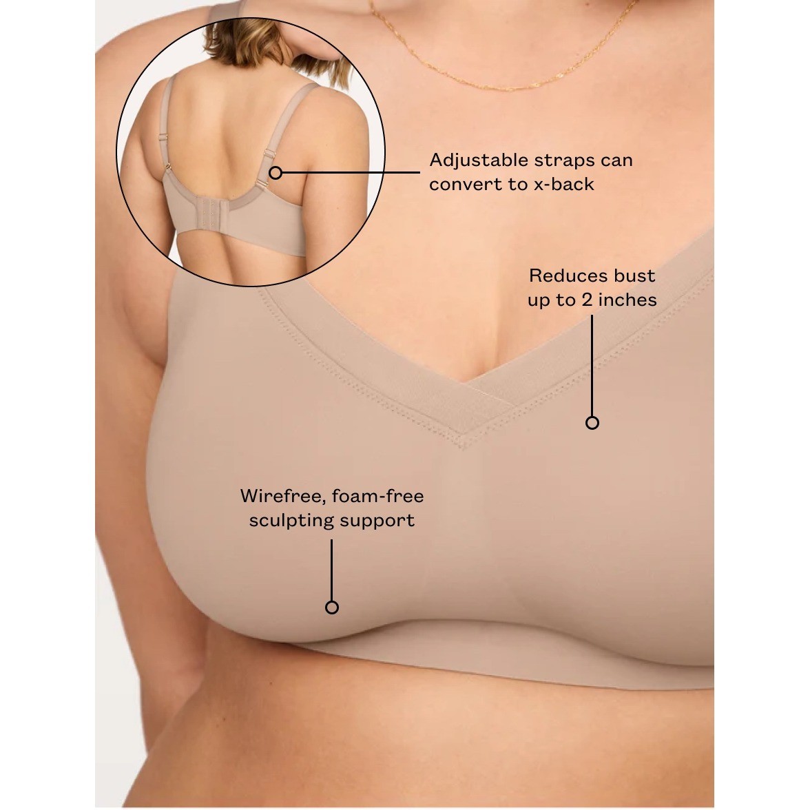 ThirdLove 24/7 Classic Wireless Crossover Minimizer Bra size 44D