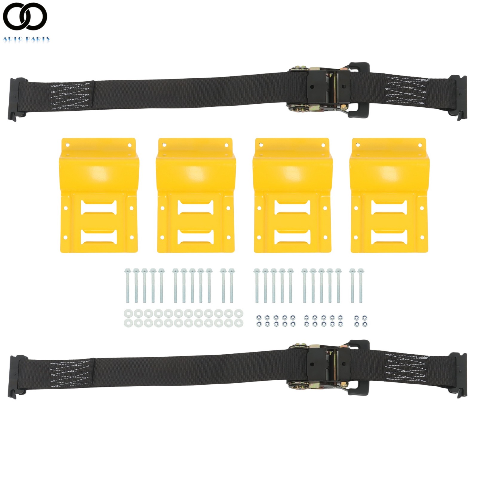 1 Pack Wheel Chock Tie Down Strap Kit For Trailer ATV UTV 6' Black Ratchet Strap